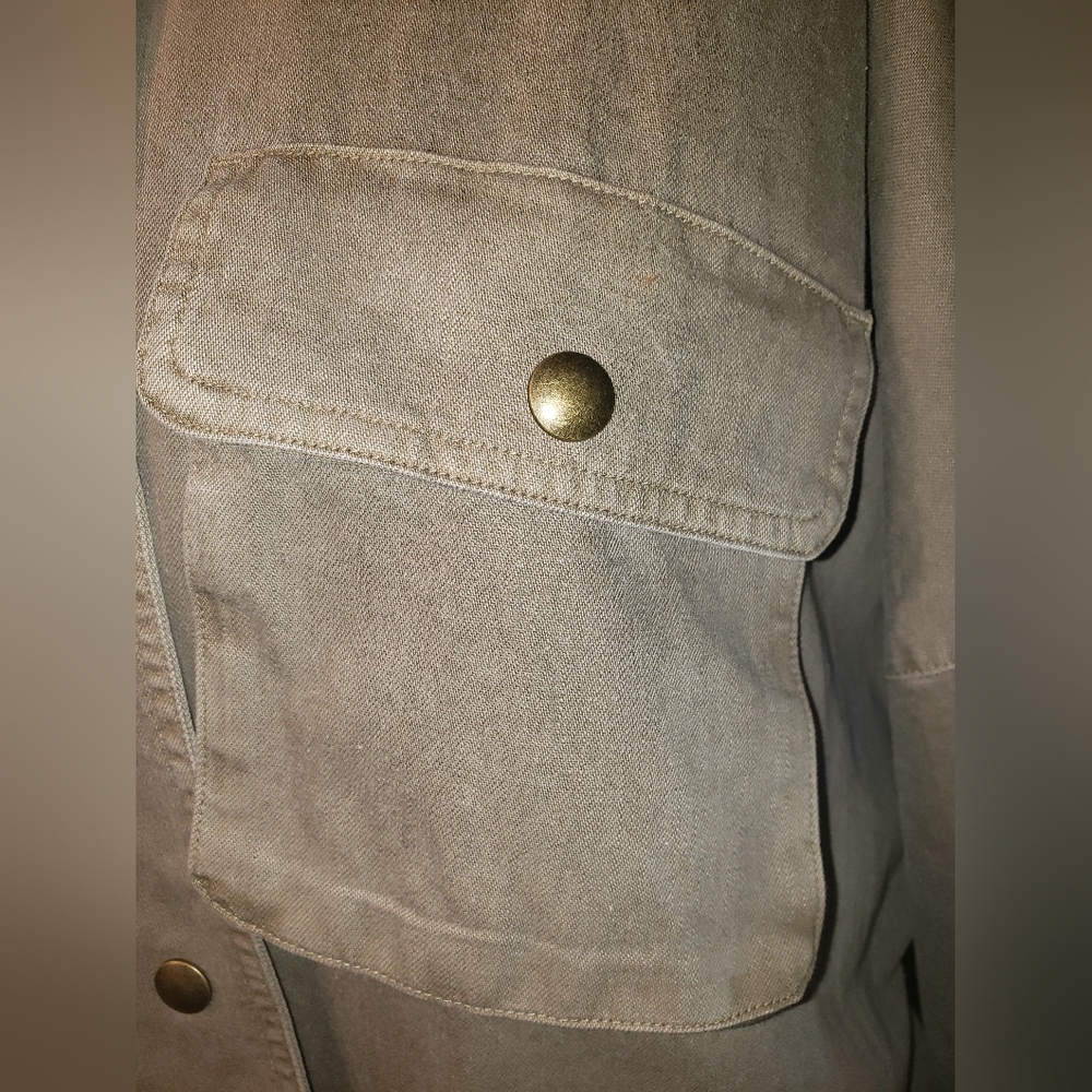 B.R. 100% Cotton olive military green safari oversized denim jacket huge pockets - Picture 2 of 12